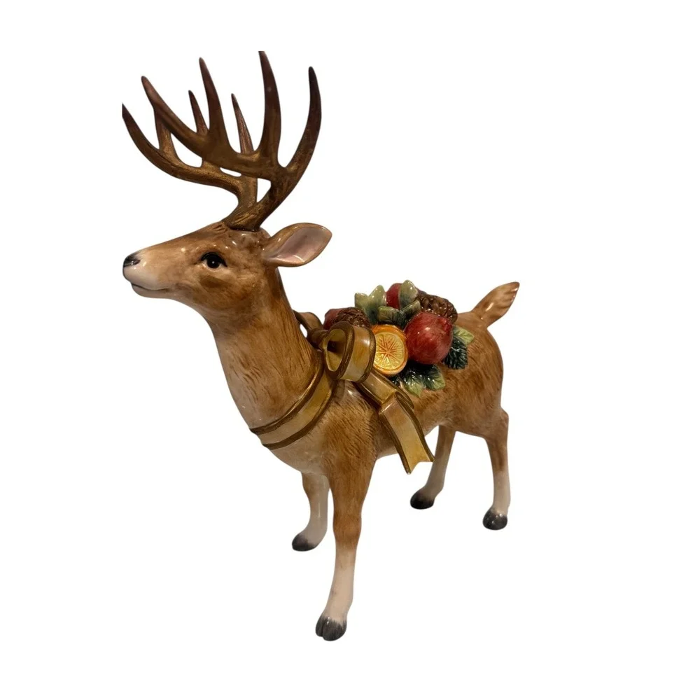 Fitz and Floyd Classics Reindeer Figurine Harvest Fruit Christmas Decor 11.5